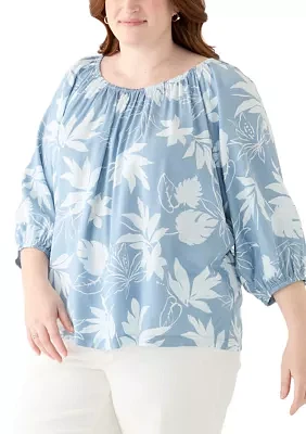 Plus 3/4 Sleeve Woven Blouse