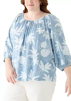 Plus 3/4 Sleeve Woven Blouse