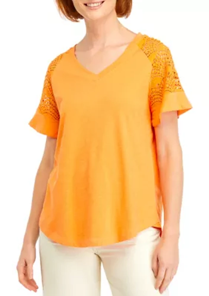 Women's Short Sleeve Lace V-Neck Top