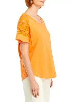 Women's Short Sleeve Lace V-Neck Top