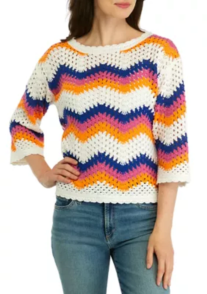 Women's Herringbone Stripe Crocheted Sweater