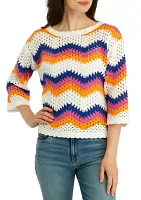 Women's Herringbone Stripe Crocheted Sweater