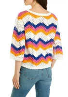 Women's Herringbone Stripe Crocheted Sweater