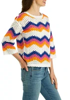 Women's Herringbone Stripe Crocheted Sweater