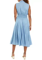 Women's Collared Button Front Dress with Smocked Waist