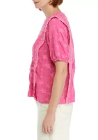 Women's Puff Sleeve Embroidered Woven Top