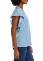 Women's Flutter Sleeve Smocked Shoulder Airflow Blouse