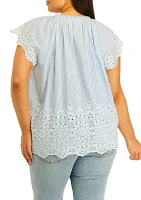 Plus Short Sleeve Ruffle Button Front Top