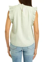 Women's Sleeveless Ruffled Embroidered Woven Top