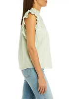 Women's Sleeveless Ruffled Embroidered Woven Top