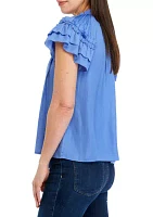 Women's Double Ruffle Sleeve Tie Neck Airflow Blouse