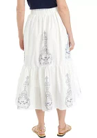 Women's Embroidered Tiered Midi Skirt