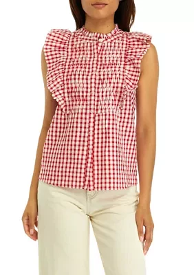 Women's Ruffle Sleeve Gingham Shirt