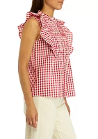 Women's Ruffle Sleeve Gingham Shirt