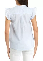 Women's Ruffle Embroidered Button Front Top