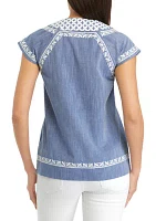 Women's Embroidered Split Neck Top