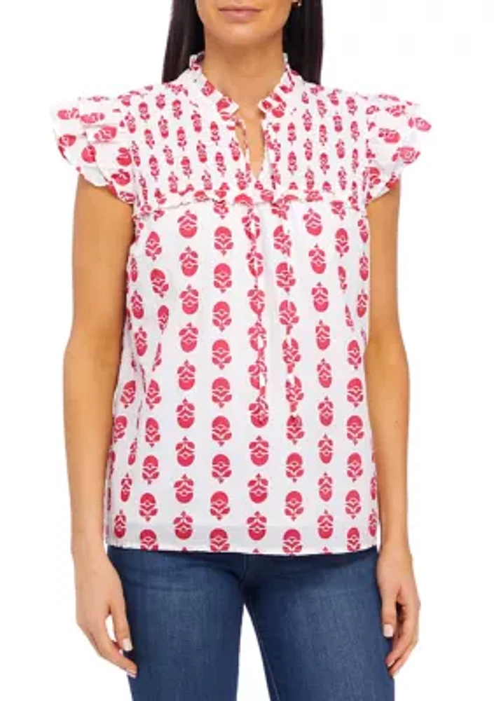 Women's Flutter Sleeve Floral Top