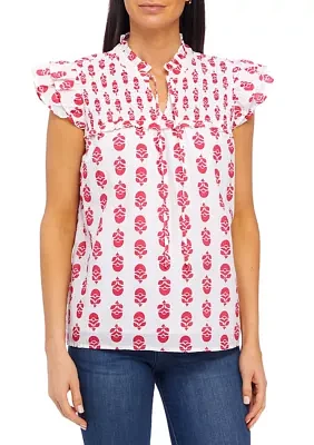 Women's Flutter Sleeve Floral Top