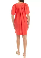 Women's Split Neck Flare Sleeve Linen Dress