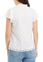 Women's Ruffle Sleeve Eyelet Blouse