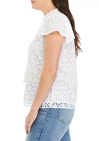 Women's Ruffle Sleeve Eyelet Blouse