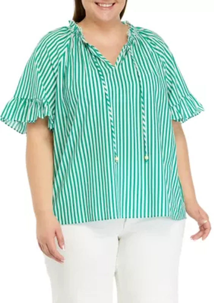 Plus Short Ruffle Sleeve Peasant Top