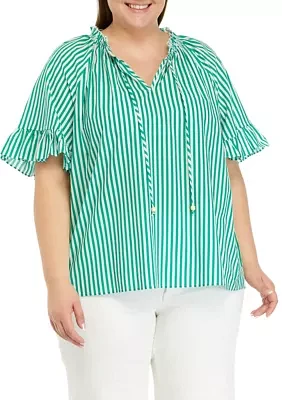 Plus Short Ruffle Sleeve Peasant Top