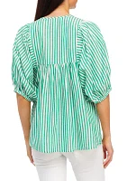 Women's Puff Sleeve Stripe Peasant Top