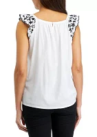 Women's Flutter Sleeve Embroidered Top