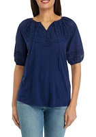 Women's Mixed Media Puff Sleeve Top