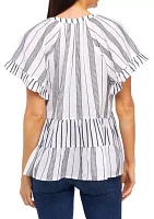 Women's Flutter Sleeve Striped Tiered Peasant Top