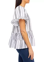 Women's Flutter Sleeve Striped Tiered Peasant Top