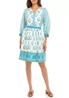 Women's Sleeveless Border Print Peasant Dress