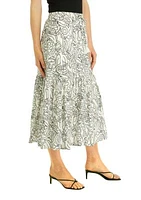 Women's Printed Tiered Midi Skirt