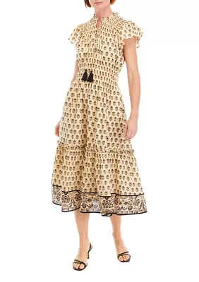 Women's Ruffle Sleeve Printed Tiered Dress