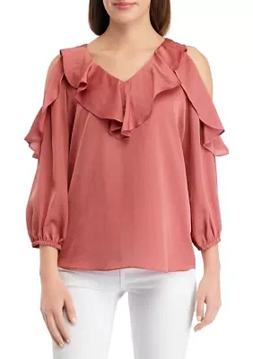 Women's Solid Cold Shoulder Airflow Blouse