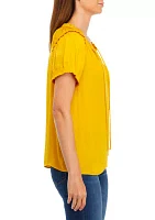 Women's Short Sleeve Tie Neck Airflow Blouse