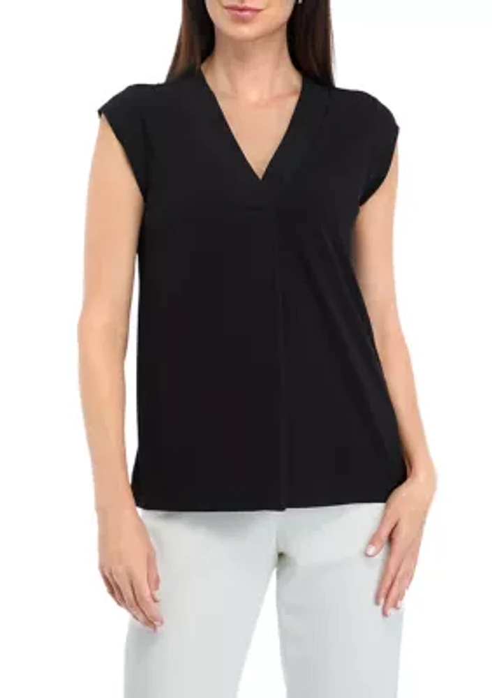 Women's Cap Sleeve V-Neck Knit Top