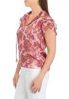 Women's Flutter Sleeve Printed Blouse