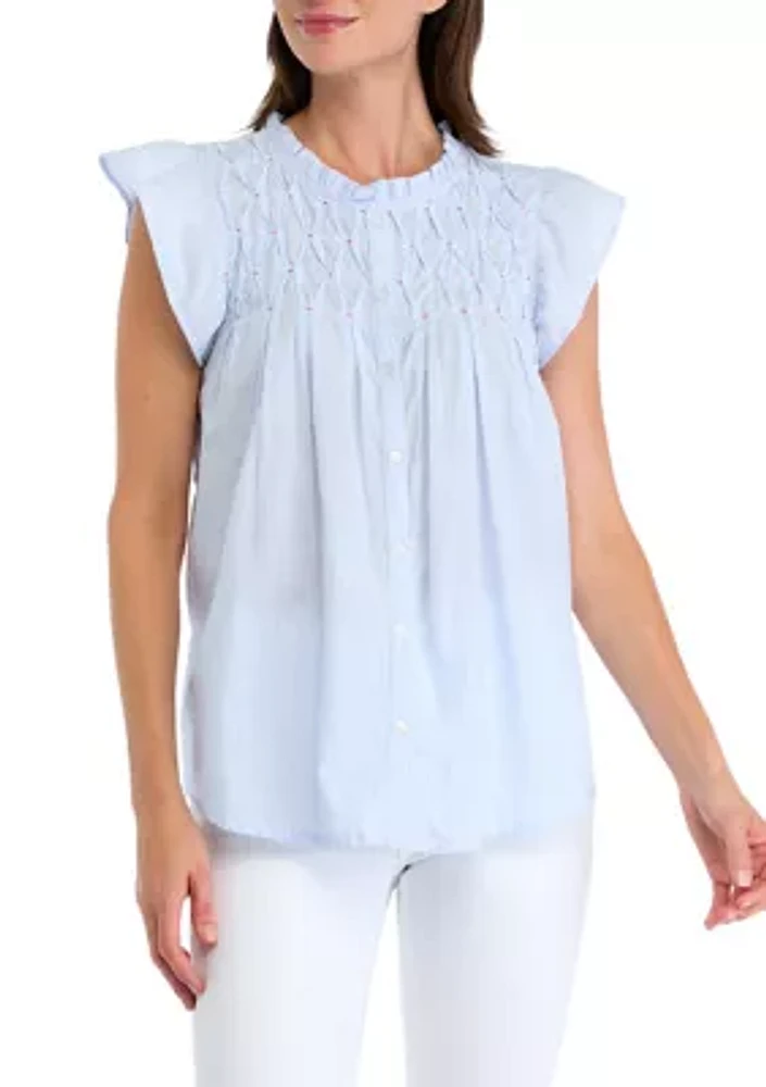 Women's Short Sleeve Embroidered Button Front Shirt