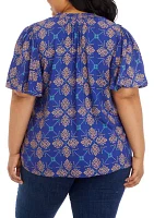 Plus Short Sleeve Peasant Woven Top