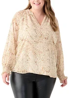 Plus Long Sleeve Printed Blouse