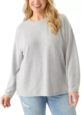 Plus Long Drop Shoulder Sleeve Crew Neck Top