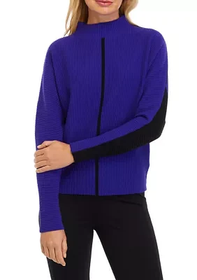 Women's Dolman Contrast Stitch Mock Neck Sweater