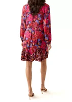 Women's Long Sleeve Ruffle Hem Floral Dress