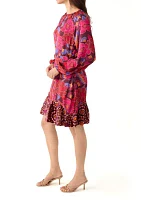 Women's Long Sleeve Ruffle Hem Floral Dress