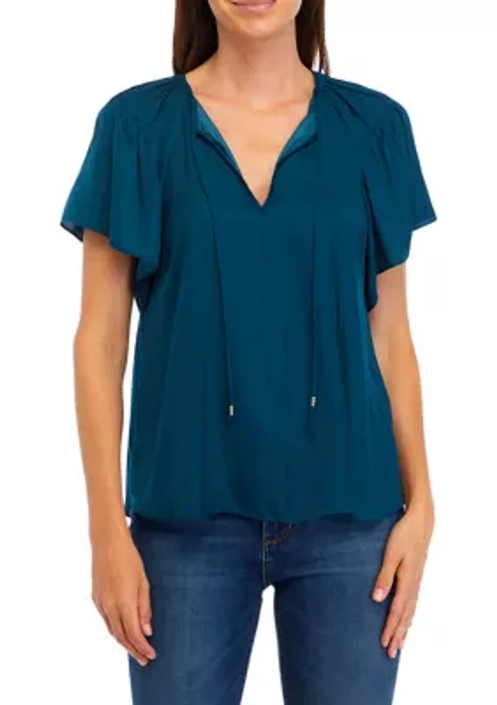 Women's Flutter Sleeve Split Neck Airflow Blouse