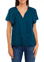 Women's Flutter Sleeve Split Neck Airflow Blouse