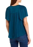 Women's Flutter Sleeve Split Neck Airflow Blouse