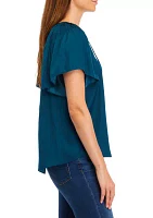 Women's Flutter Sleeve Split Neck Airflow Blouse